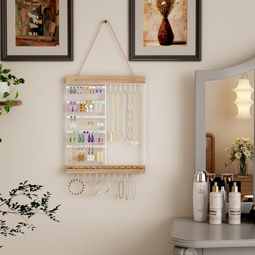 Feyejade Hanging Jewelry Organizer and Storage, 5-Tier White Earring Necklace Holder Jewelry Display Organizer Stand Rack, Wall Mounted for Earrings Necklaces Bracelets and Rings, White by Feyejade - Image 7