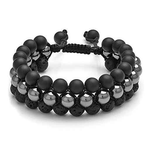 Top Plaza Mens Lava Rock Stone Essential Oil Diffuser Bracelet Chakra Yoga Healing Crystal Bracelet Natural Gemstone Beads Anxiety Bracelets Braided - Magnetic Stone + Black Agate + Lava Bead