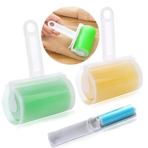 3 Pièces Rouleaux Collant Peluches Rouleau adhésive Anti-Peluches Lavable et Réutilisable Rouleau Adhesif Brosse adhésive pour Poils d'animaux pour Vêtements Tapis Cover