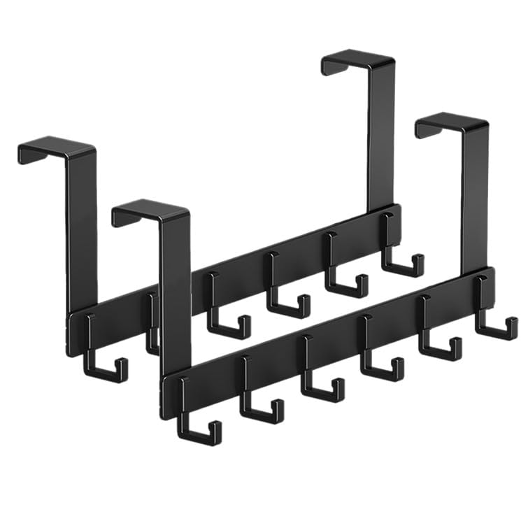 WKAYsIV Over Door Hooks, Heavy Duty Over Door Hanger with Rusts Resistants Finish, 7 Hooks Over Doors Coat Hooks Storage for Coats, Hats, Bags, Clothes, Towels (6 Hooks -2pcs, 18cm Arms Long)
