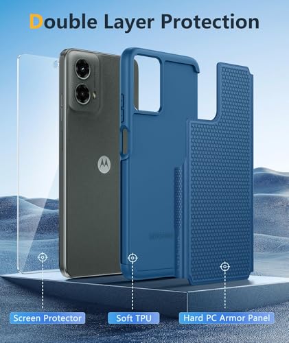 Image of FNTCASE for Moto G-5G 2024 Case: Moto G 2024 Phone Case with Screen Protector 14FT Military Grade Drop Protection Shockproof Rugged Anti-Slip Sweat-Resistant Matte Dual Layer Daily Cover (Blue)