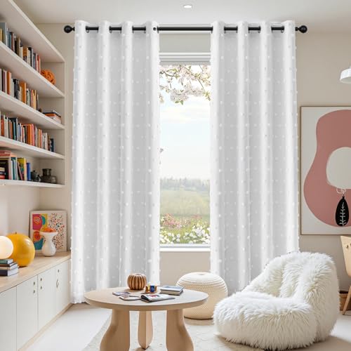 Image of MEETSKY 100% Blackout Curtains for Bedroom,White Pom Pom Curtains 50x90 in | Light Blocking Drapes,Curtains for Living Room,Room Darkening,Thermal Insulated Grommet Drape,for Kids Bedroom,2 Panels Set