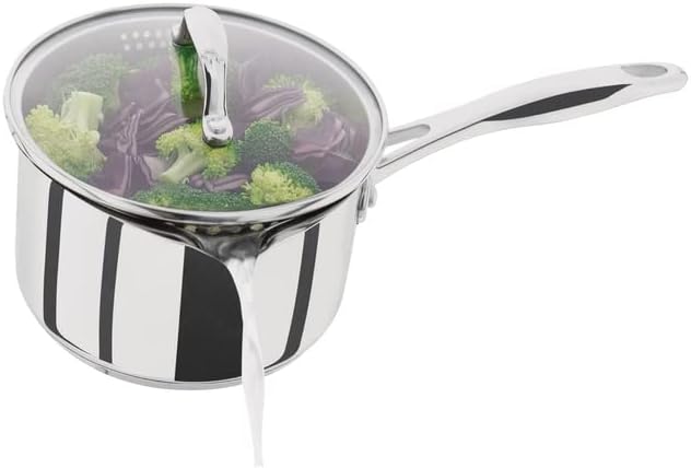 Stellar PP374 5-Piece Set of Stainless Steel Pans 16cm, 18cm & 20cm Draining Saucepans with Strainer Lids, Teflon Non Stick Frying Pan 26cm and Milk Pan 14cm, Induction Ready - Fully Guaranteed
