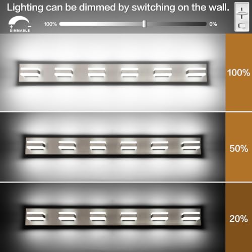 Image of SOLFART LED Modern Bathroom Vanity Lights Over Mirror Fixture Brushed Nickel Vanity Light 6 Light LED Nickel Wall Light ETL Listed