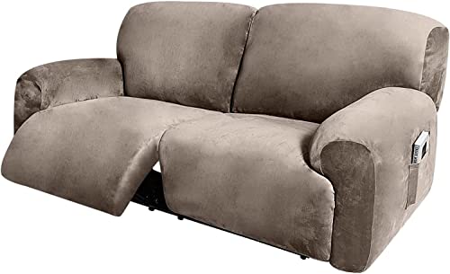 Funda de sofá reclinable de 2 plazas, 6 piezas de terciopelo gris pardo para relax ancho 2