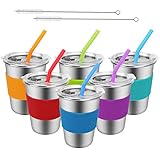 Kids Cups with Straws Spill Proof,6 Pack 12oz Stainless Steel Tumbler with Lid,Reusable Unbreakable...