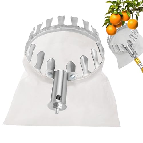 Recogedor de Frutas con Cesta, recogedor de Frutas de Metal Ligero con Bolsa de Tela, Herramienta portátil para recolección de Frutas para jardín, jardín de Frutas y Granja (24 x 18 x 15 cm)