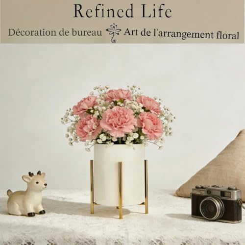 Pot de rangement en céramique blanche et son support doré élégant