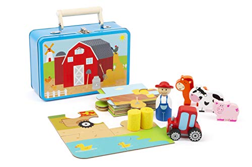 Small Foot 11360 Bauernhof-Spielset im Koffer, 20-teiliges Komplettset zum Puzzeln und Bespielen, inkl. 6 Spielfiguren…