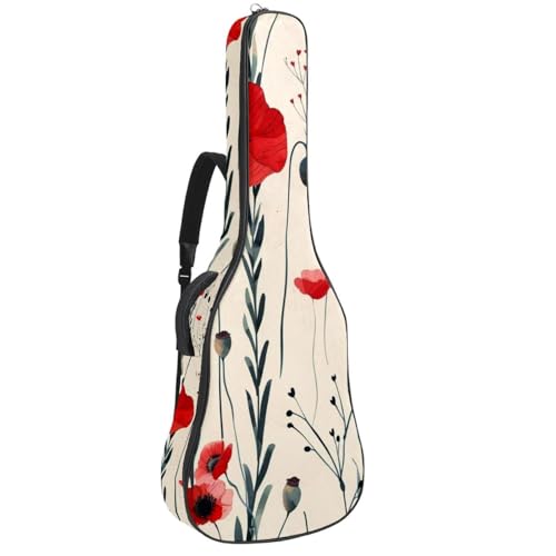 Sac de transport pour guitare acoustique élégant au design raffiné de coquelicots rouges