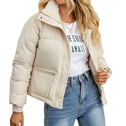 EFOGEP Damen Cropped Puffer Jacke: Winter Casual gepolstertes leichtes...