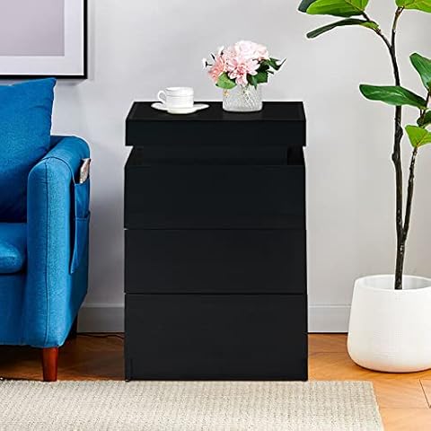 LEMROE Mesita de Noche LED con 3 cajones Cover