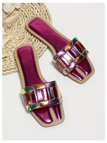 Image of GORGLITTER Women's Colorful Sparkly Multi Colored Summer Slip Flat Sandals | Colorful Flat Sandals, Leather Sandals, Slip on Sandals Women, Multi Colored Sandals, Summer Sandal