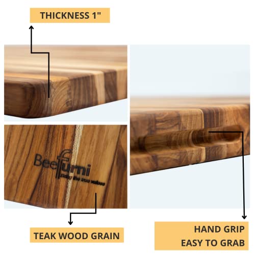 Beefurni Teak Wood Cutting Board With Hand Grip, Small Wooden Cutting Boards For Kitchen, Small Chopping Board Wood, Gifts For Mom, Gifts For Dad, 1 Year Warranty, (S, 18L X 14W X 1H Inches) #TOP3