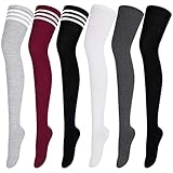 Aneco 6 Pairs Thigh High Socks Over Knee High Stockings Extra Long Leg Warmers for Women