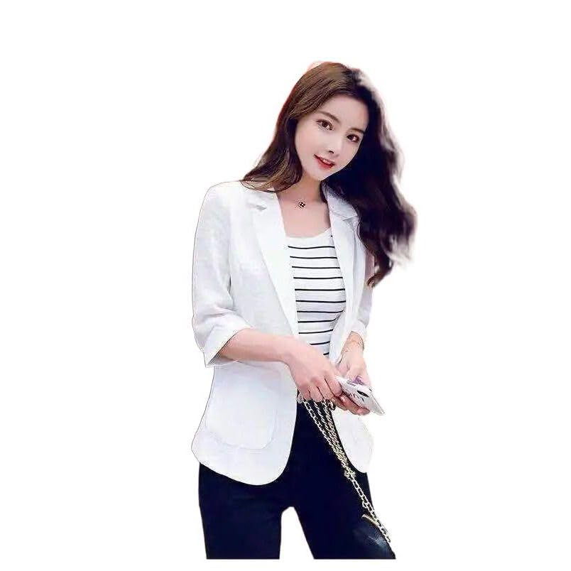 Blazer en Coton et Lin pour Femmes Veste Blanche Bureau Manches Longues