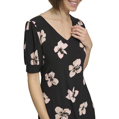 Image of Tommy Hilfiger Women's Short Puff Sleeve V-Neck Shift Mini Dress