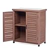 Outdoor Storage Cabinet Potting Bench Table with Metal Top Wooden Patio Furniture Garden Workstation Dark Brown 36x31x17in