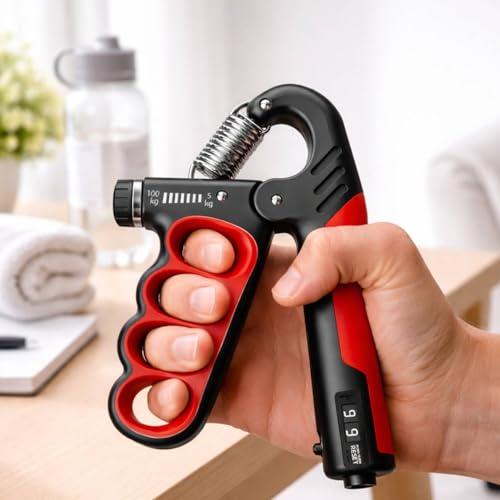 Image of 5KG To 100KG Weight Adjustable Hight Quality Hand Gripper for Men & Women |Hand Grip|Finger Exerciser|Power Gripper|Hand Exerciser Equipment|Hand Strengtheners with Counter 4 hole finger gripper (Red)