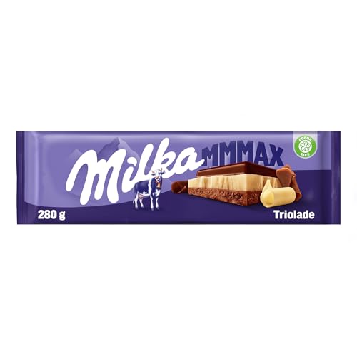 Milka MMMAX Triolade Tableta Grande de 3 Chocolates: Blanco, Chocolate con Leche de los Alpes y Chocolate con Extra de Cacao, 280 g