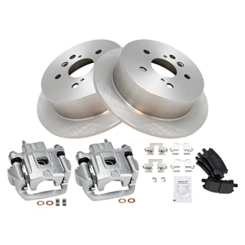 Image of TRQ Rear Brake Pad and Rotor Set Semi Metallic Solid Rotors Calipers