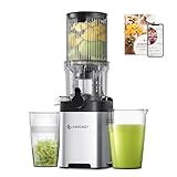 AMZCHEF Juicer Machine, Cold Press Juicer - 4.6" Large Feed Chute for Whole Fruits & Vegetables, Stainless Steel Slow Masticating Juicer Easy to Clean, Large Auger, Double Strainers, Silver