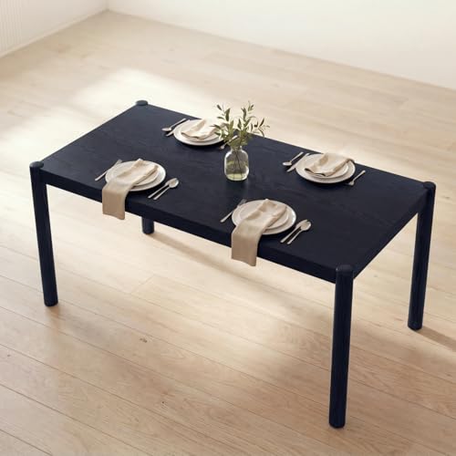 Image of DUOMAY Modern Rectangular Dining Table, 64.5'' Farmhouse Solid Wood Kitchen Tables for 4-6 Person, Breakfast Dinner Tables for Dining Room, Kitchen, Living Room, Black