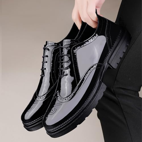 Men's Patent Leather Oxfords Wingtips Derby Shoes Men Classic Round Toe Lace Up Thick Sole Dress Breathable Handmade Formal Shoes for Business Work3