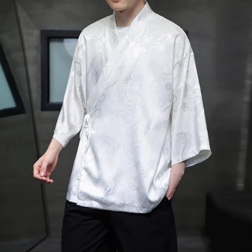 HZCX FASHION Cardigan Kimono for Men Black Silk Satin Robe Mens Lightweight Traditional Hanfu Silky Chinese Dragon Shirt4