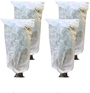 Lesiyou 4 Packs Reusable Plant Covers with Drawstring for Winter Frost Protection, 39.4X31.5 Inch, White