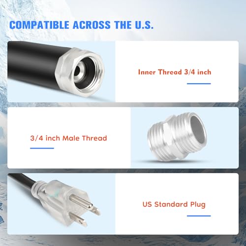 Image of Heated Water Hose for RV, 50FT Electrically Heated Garden Hoses, -45 ℉ Freeze Protection Heated Water Hose, Smart Self-regulating External Thermostat Heated Hose for RV Home Garden Camper