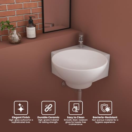 Image of Corner Sink Wall Hung Mounted Wash Basin for Bathroom Corner Basin - White
