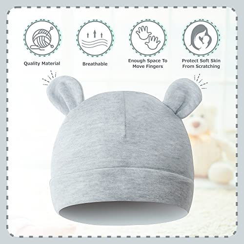 Newborn Baby Hats And Mittens Set For Boys & Girls Preemie Caps/Unisex Infant Beanie Baby Set 0-6 Months (Pack 6- Black, White, Darkblue, Lightblue, Grey, Brown, Ear) #TOP5