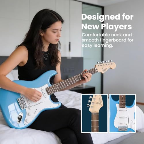 Image of Fender Squier Stratocaster Electric Guitar, Beginner Guitar, with 2-Year Warranty, Includes Free Lessons, California Blue with Matte Finish