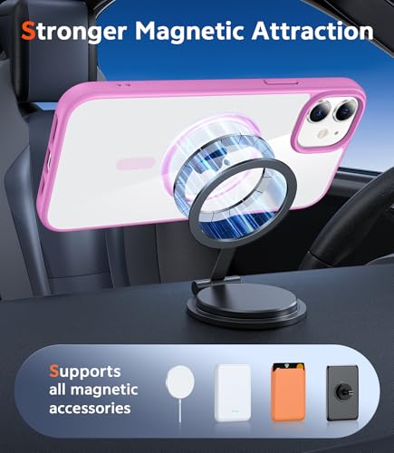 Image of FNTCASE for iPhone 12 Case Clear: iPhone 12 Pro Case Magnetic Phone Cases Compatible with Magsafe Slim Anti Yellowing Military Grade Drop Protection Rugged Protective Transparent Cover (B-Pink)