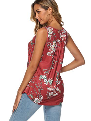 Famulily Maternity Shirts For Women Sleeveless Henley Prints Pleats Causal Loose Fit Flowy Summer Home Daily Floral Tanks Tops Wine Xl #TOP5