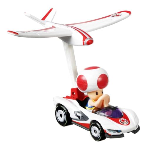 Hot Wheels Mario Kart Glider - Vehículo de metal 1:64 - Toad P-Wing + Plane Glider