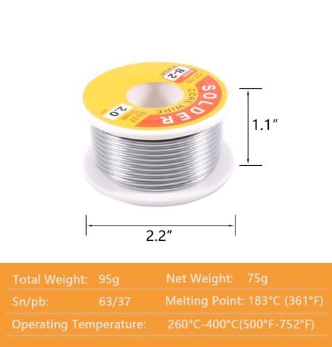 Image of 63 /37 Tin-Lead Rosin Core Solder Wire for Electrical Soldering, Flux Content 2%, 2mm, 95g(Net 75g)