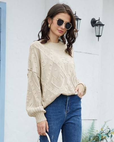 UNCLECAT Women's Oversized Sweaters 2025 Cable Knit Fall Sweater Mock Neck Long Sleeve Knit Pullover Tops4