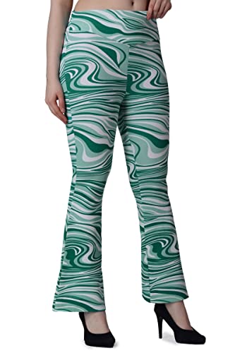 Image of POPWINGS Casual Marble Print Bell Bottom Trousers for Women || Flare Fit Women Trousers for Summer || Stylish Western Regular Fit Casual Bell Bottom Trousers for Women