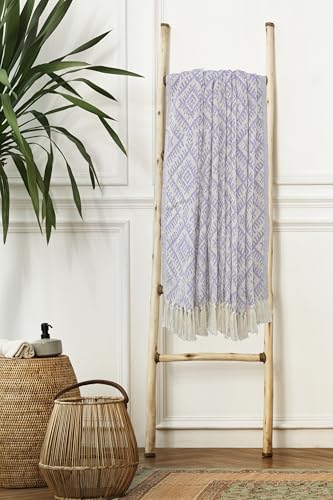 Image of HAKAM Lavender Pure Cotton Throw for 3 Seater Sofa | 100% Cotton |182x248 cm | Light Purple Throw for Sofa, Bed, Chair & Travel - Ideal for All Season | Pack of 1