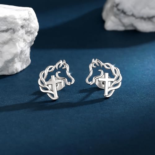 925 Sterling Silver Cross Horse Earrings Stud Jewelry Gifts for Women2