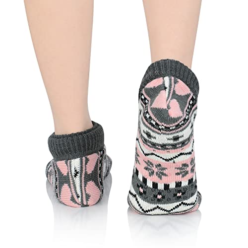 Durio Slipper Socks for Women Cozy Slipper Socks Winter Slipper Socks for Women Grippers Warm Slipper Socks with Grippers H Black&Gray Stripes One Size4