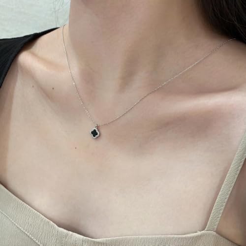 Collier Onyx Noir Saint-Valentin : Cadeau Pendentif Quatre Feuilles Femmes
