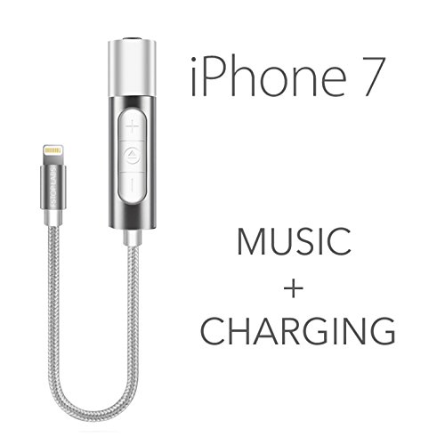 iPhone 7 Lightning to 3.5mm Power Audio Charge Headphone Jack Adapter Cable (Metallic Silver)