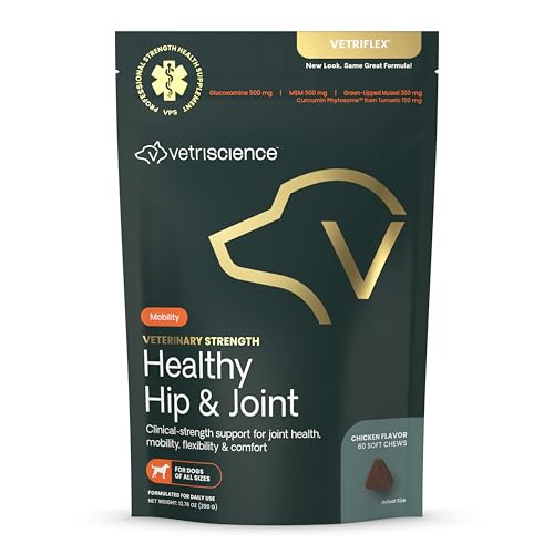 VetriScience Veterinary Strength Healthy Hip & Joint Chews - Joint Health Supplement for Dogs - Supports Mobility & Flexibility - 60 Count