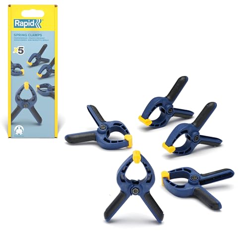 Rapid Juego de 5 Mini Abrazaderas con Resorte, Abrazaderas Pequeñas de 35 mm con Sujeción Ajustable para Carpintería y Manualidades; Abrazaderas Manuales de Plástico Resistente para Bricolaje 5001716