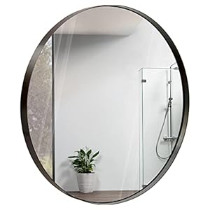Hamilton Hills Large 30 Inch Round Bathroom Mirror Brushed Bronze Metal Frame – Contemporary Circle Wall Mirror for Home Decor – Premium Vanity Mirror for Bedroom and Living Room Walls
