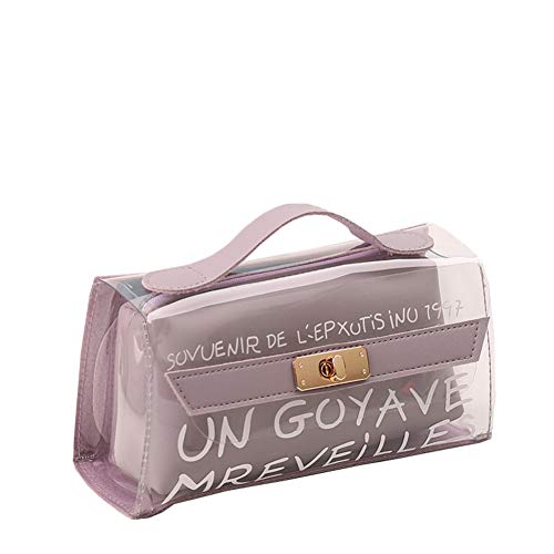 TENGDA 透明なペンバッグ大容量筆箱ペンケース防塵防水軽量高級耐久性社会人用男女兼用卓上収納文具収納旅行収納ポーチ取っ手付き化粧バッグ小物入れおしゃれプレゼント子供中学生高校生紫M