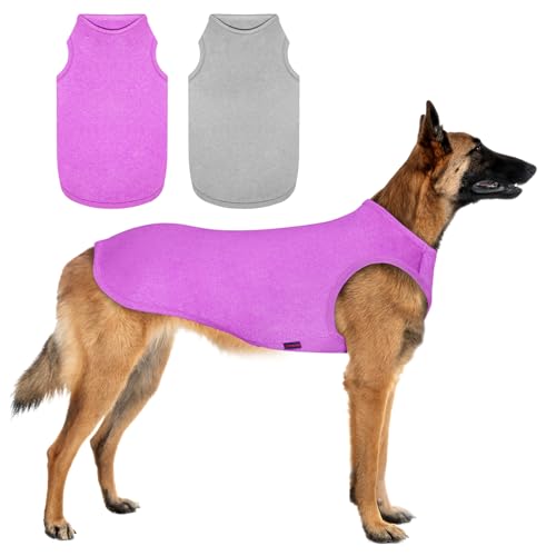 Kickred 2 Pack Dog Shirts, Summer Dog T-Shirts Sleeveless Vest, Breathable Pet Clothes Tank Top for Large Medium Dogs Boy Girl, Purple + Gray (M) -  KDS03-PG-M